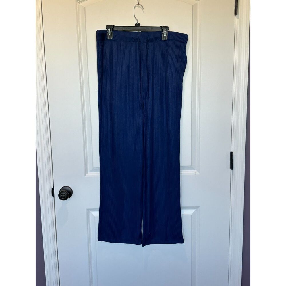 Cuddl Duds Ribbed Pull-on Wide Leg Lounge Pants Blue Size Large